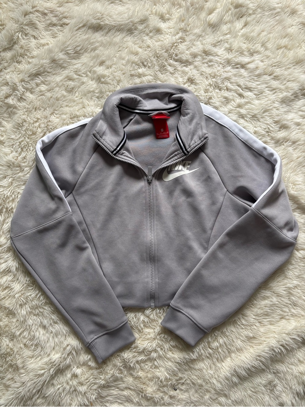 Nike Women's Light Gray Cropped Track Jacket with White Stripe